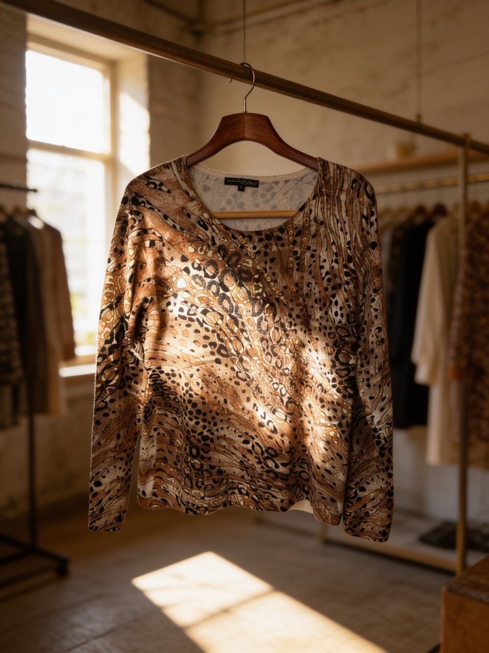 Vintage Pierre New York Beaded & Sequined Mixed Animal Print Top - Medium